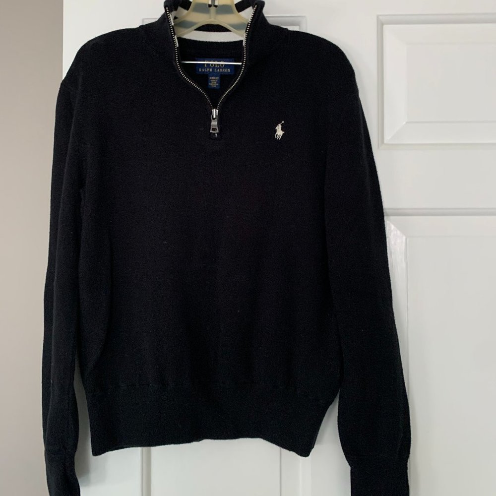 Polo Ralph Lauren Black Cotton 1/4 zip sweater- boys size Med-10-12